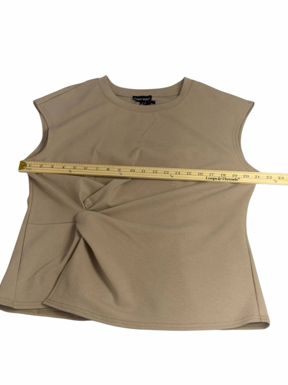NWT Modern Works Side Twist Ruched Cap Sleeve Top Taupe Cotton Blend L - Picture 5 of 8